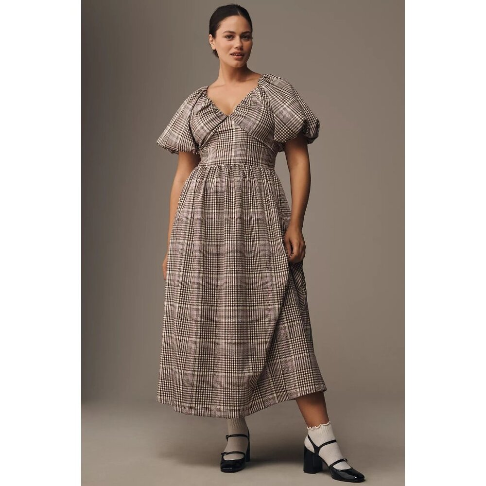 En Saison Charleigh Puff-Sleeve Midi Dress 1x